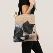 Tuxedo Kitten Tinsel en Lichten Painterly Tote Bag (Dichtbij)