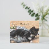 Tuxedo Kitten Tinsel en Lichtjes Bedankt Kaartje Briefkaart (Staand voorkant)