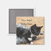 Tuxedo Kitten Tinsel en Lights Magnet (Voorkant / Achterkant)