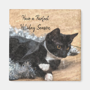Tuxedo Kitten Tinsel en Lights Magnet