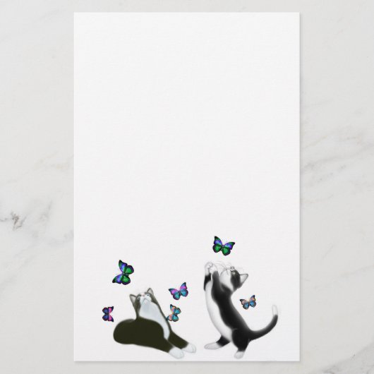Tuxedo Kittens met Butterflies Stationery Briefpapier (Voorkant)
