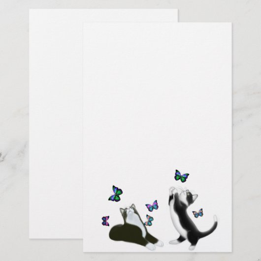 Tuxedo Kittens met Butterflies Stationery Briefpapier (Voorkant / Achterkant)