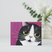 Tuxedo Kitty Cat op Roze Briefkaart (Staand voorkant)