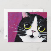 Tuxedo Kitty Cat op Roze Briefkaart (Voorkant / Achterkant)
