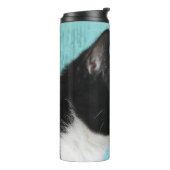 Tuxedo Kitty Kat op Teal Thermosbeker (Gedraaid links)