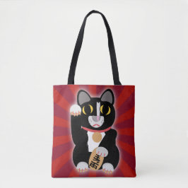 Tuxedo Lucky Cat Cartoon Fortune Pet Kat Tote Bag
