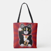 Tuxedo Lucky Cat Cartoon Fortune Pet Kat Tote Bag (Achterkant)