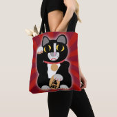 Tuxedo Lucky Cat Cartoon Fortune Pet Kat Tote Bag (Dichtbij)