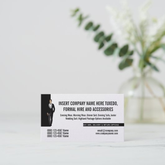 Tuxedo-man — formeel pak voor het huren van busine visitekaartje (Staand voorkant)
