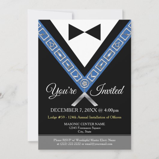 Tuxedo Masonic Invitations | Freemason Jewels Kaart (Voorkant)