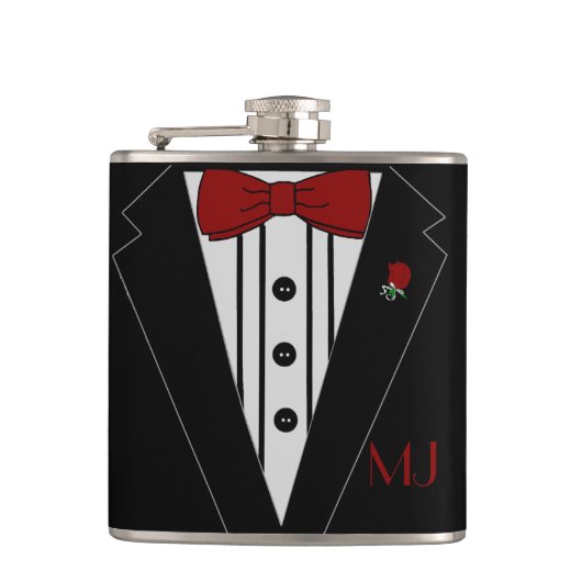Tuxedo met Baas Stropdas Groomsman bruiloft Heupfles (Voorkant)