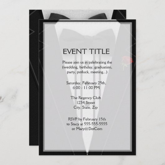 Tuxedo met Bow Stropdas Monogram Kaart (Voorkant / Achterkant)