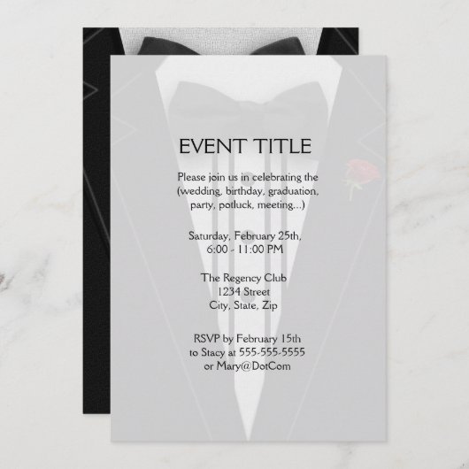 Tuxedo met Bow Stropdas Monogram Kaart (Voorkant / Achterkant)