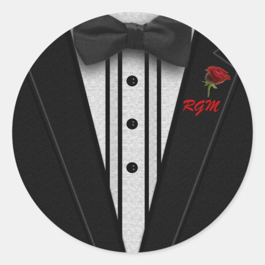 Tuxedo met Bow Stropdas Monogram Ronde Sticker (Voorkant)