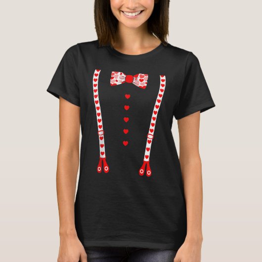 Tuxedo met Bowtie Valentijnsdag hartkostuum T-shirt (Voorkant)