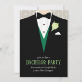 Tuxedo met groene roos uitnodiging voor vrijgezell (Voorkant)