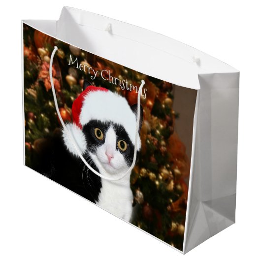 Tuxedo met kerstmis large cadeautasje (Achterkant Gekanteld)
