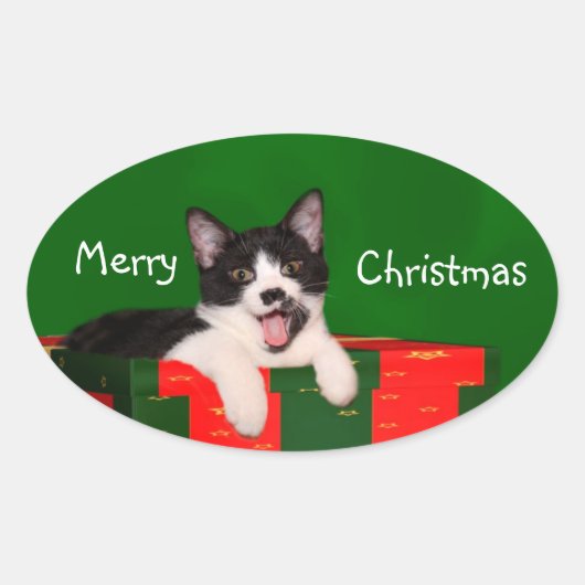 Tuxedo met kerstmis ovale sticker (Voorkant)