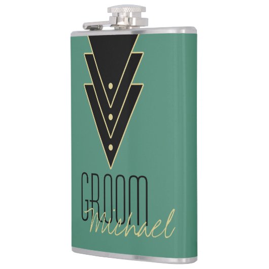 Tuxedo Modern Art Deco Groom Heupfles (Links)