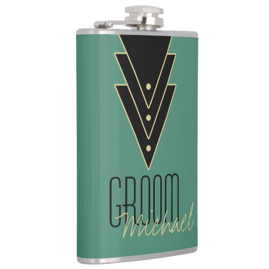 Tuxedo Modern Art Deco Groom Heupfles (Rechts)