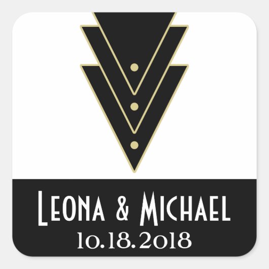 Tuxedo Modern Art Deco Wedding Vierkante Sticker (Voorkant)