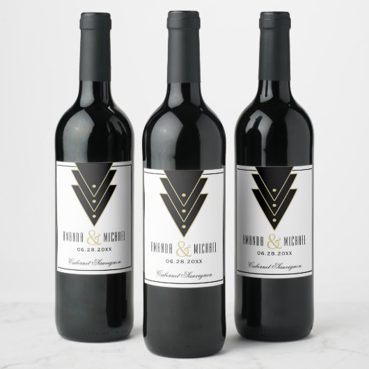Tuxedo Modern Art Deco Wedding Wijn Etiket (Flessen)