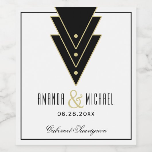 Tuxedo Modern Art Deco Wedding Wijn Etiket (Enkel label)