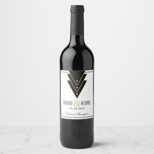 Tuxedo Modern Art Deco Wedding Wijn Etiket (Voorkant)