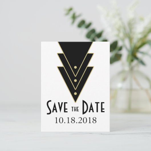 Tuxedo Moderne Art Deco Bewaar de Datum Aankondigingskaart (Staand voorkant)