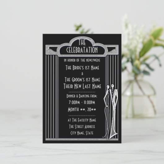 Tuxedo - Ontvangst van een zwart en zilveren huwel Kaart (Staand voorkant)