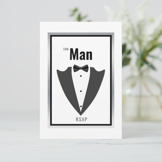 Tuxedo-pak en stropdas voor boog, zwart-wit bedankkaart (Staand voorkant)