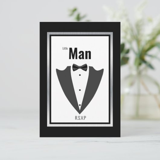 Tuxedo-pak en stropdas voor boog, zwart-wit bedankkaart (Staand voorkant)