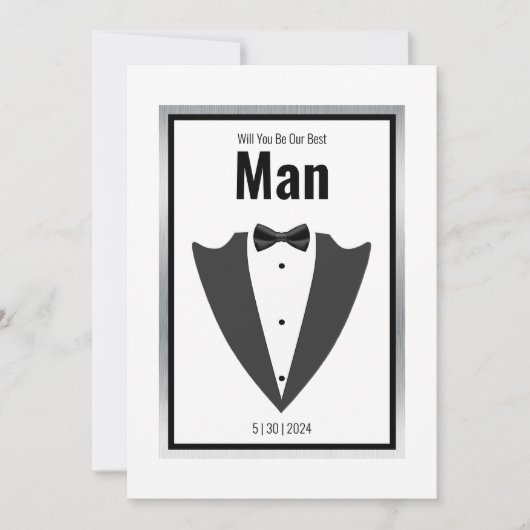 Tuxedo-pak en stropdas voor boog, zwart-wit kaart (Voorkant)