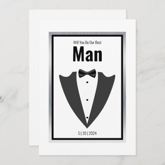 Tuxedo-pak en stropdas voor boog, zwart-wit kaart (Voorkant / Achterkant)