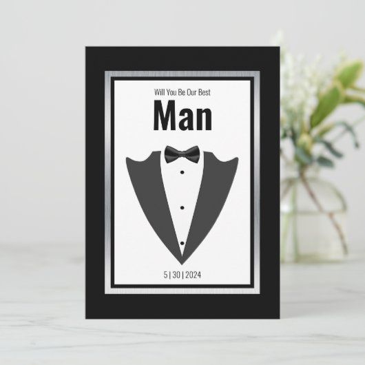 Tuxedo-pak en stropdas voor boog, zwart-wit kaart (Staand voorkant)