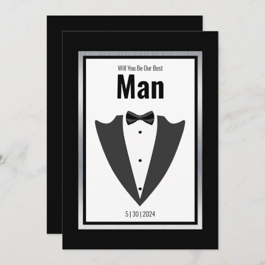 Tuxedo-pak en stropdas voor boog, zwart-wit kaart (Voorkant / Achterkant)