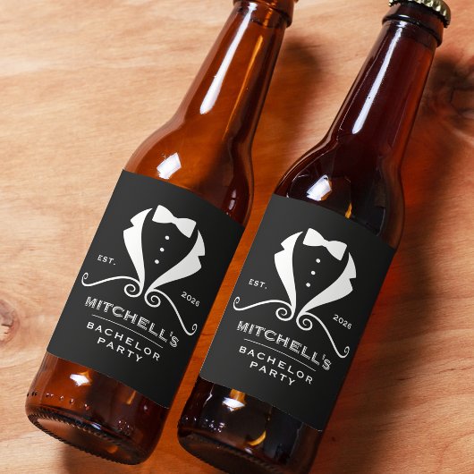 Tuxedo Pak Suit Boordlint Zwart Bruiloft Bier Etiket
