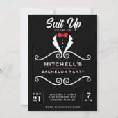 Tuxedo pak voor vrijgezellenfeest met zwarte en ro kaart (Voorkant)