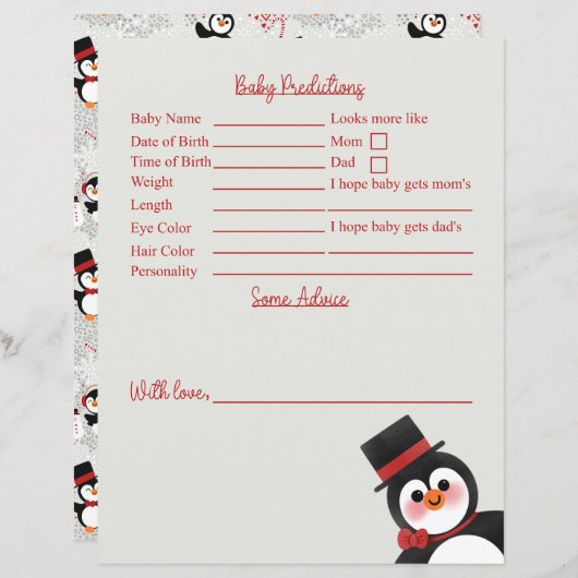 Tuxedo Penguin Baby shower RAADPLEGINGEN EN ADVIES (Voorkant / Achterkant)