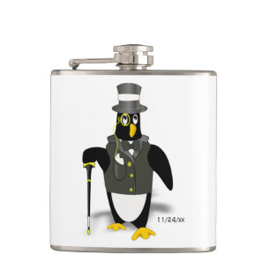 Tuxedo Penguin Groomsman bruiloft optionele datum Heupfles