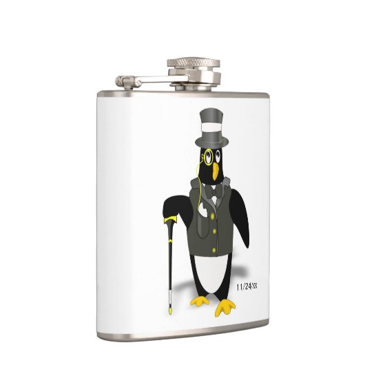 Tuxedo Penguin Groomsman bruiloft optionele datum Heupfles (Rechts)