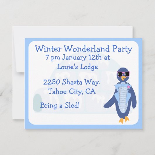 Tuxedo Penguin Winter Party Kaart (Voorkant)
