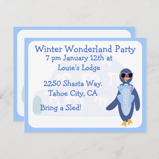 Tuxedo Penguin Winter Party Kaart (Voorkant / Achterkant)