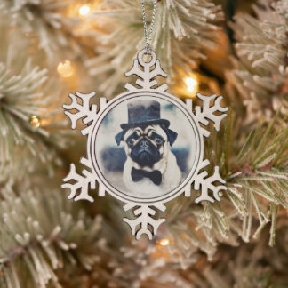 Tuxedo Pug Tin Sneeuwvlok Ornament