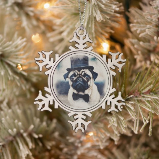  Tuxedo Pug Tin Sneeuwvlok Ornament (Boom)