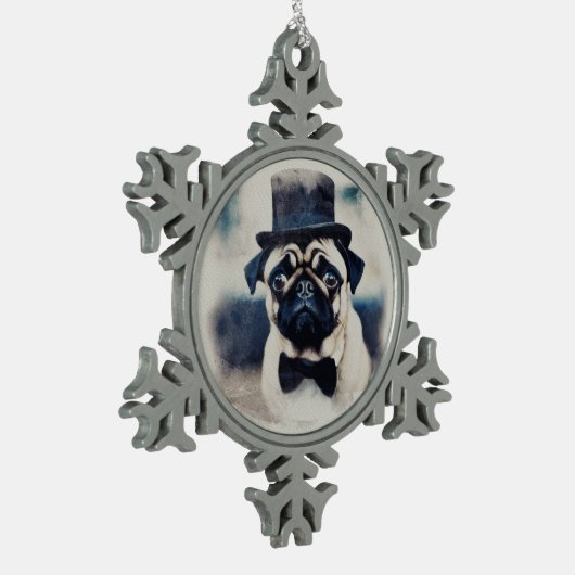  Tuxedo Pug Tin Sneeuwvlok Ornament (Links)