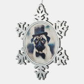  Tuxedo Pug Tin Sneeuwvlok Ornament (Rechts)
