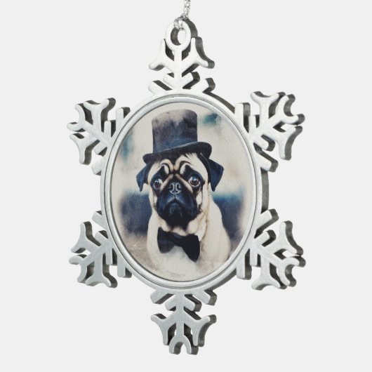  Tuxedo Pug Tin Sneeuwvlok Ornament (Rechts)