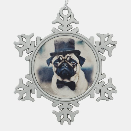 Tuxedo Pug Tin Sneeuwvlok Ornament (Voorkant)
