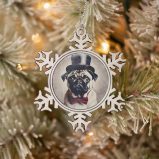 Tuxedo Pug Tin Sneeuwvlok Ornament